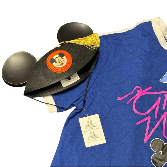 ✔️ Disney Blue Grad Nite Mickey Mouse Tee and Mickey Ears Cap with Tassel - Picture 5 of 7